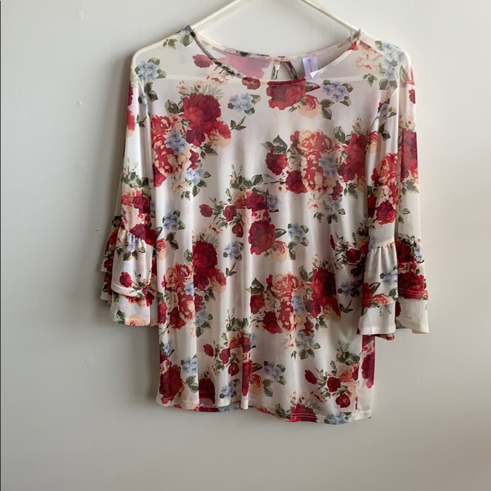 Sheer Cream, Floral Shirt